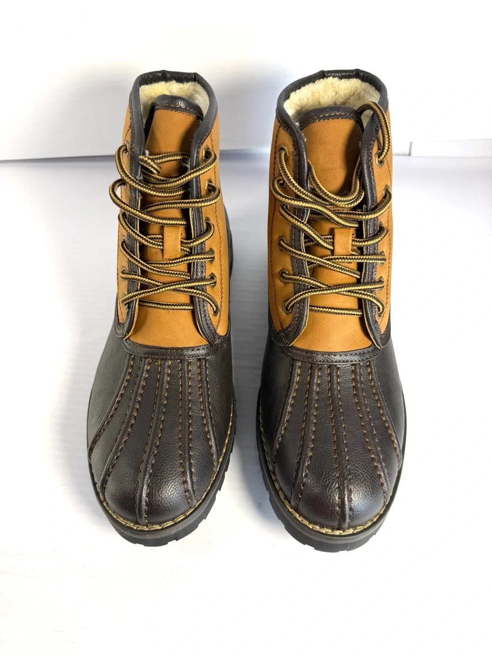 Steven By Steve Madden Brown and Tan Lace-Up Duck Boots
